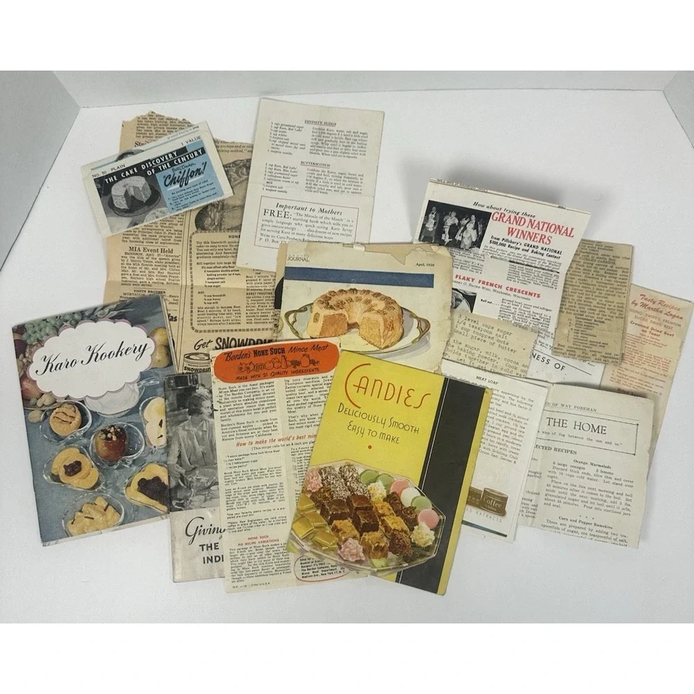 Lot of Vintage Recipe Booklets and newspaper/magazine cut outs 1920-1960